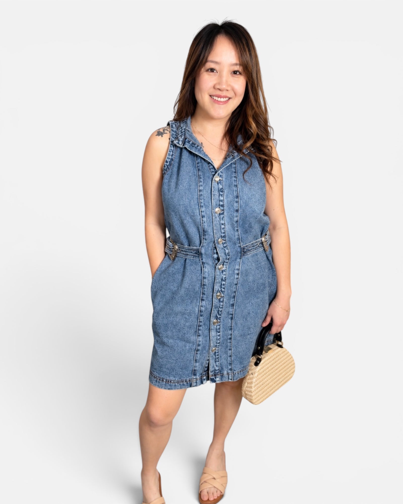 Denim Belt Short Dress